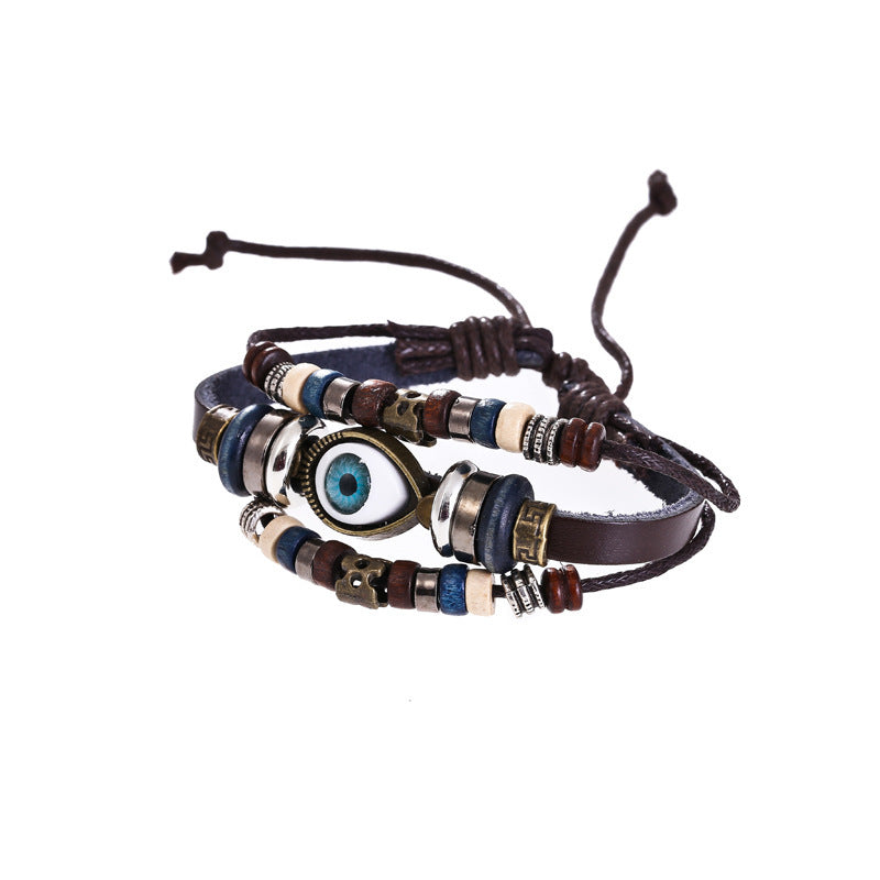 Wholesale Vintage Multi-layered Cowhide Eye Braided Bracelet